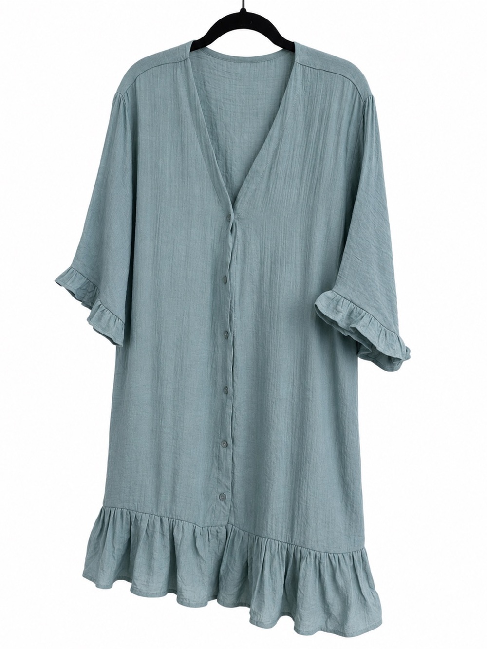 Cupshe Blue Ruffle Hem Cover Up Dress M NWT Button Front Beach Tunic Boho - Picture 3 of 8